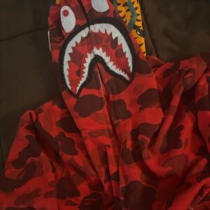 Bape Red and Black Camo Shark Hoodie